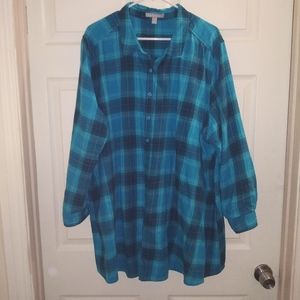 Woman within flannel shirt